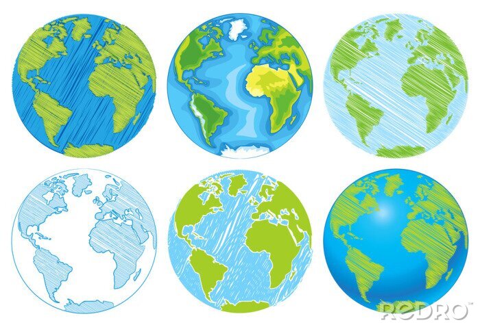 Sticker  Tiré par la main Globe. Illustration Croquis de la planète terre