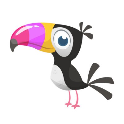 Sticker  Toucan cartoon. Vector icon of toucan bird. Exotic colorful bird illustration