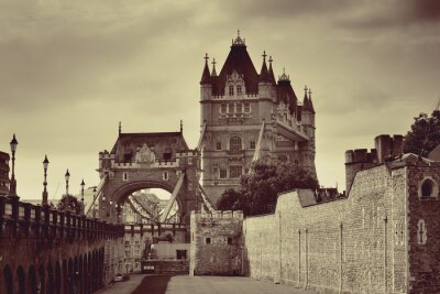 Tour, pont, noir, blanc