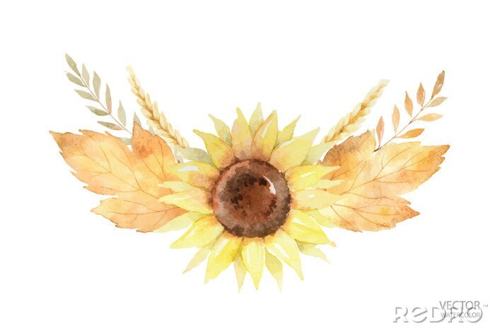 Sticker  Tournesol et feuilles d'automne