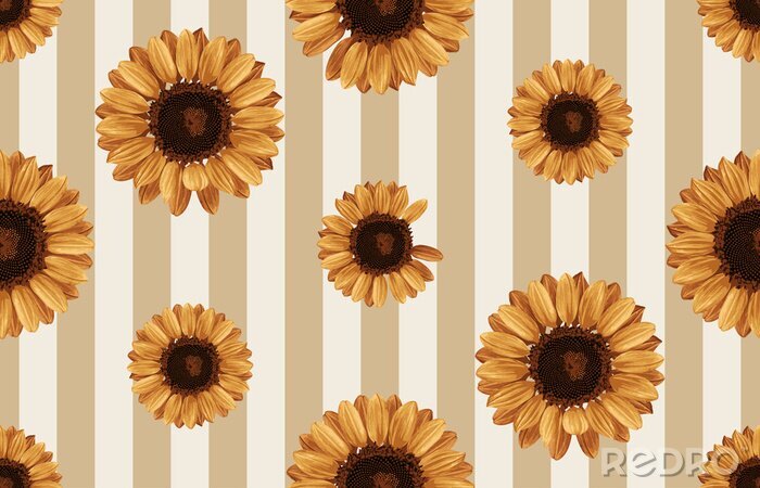 Sticker  Tournesols sur fond de rayures