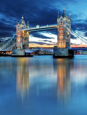 Tower Bridge in London, UK, by night