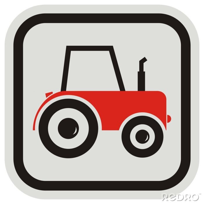 Sticker  Tracteur rouge, icône vector, cadre