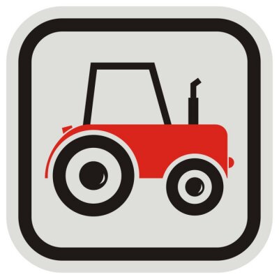 Sticker  Tracteur rouge, icône vector, cadre