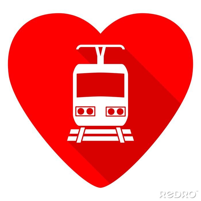 Sticker  Train coeur rouge valentine icone plat