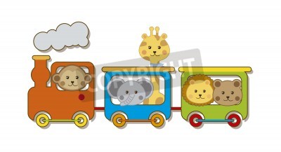 Sticker  Train coloré avec illustration pour enfants d'animaux