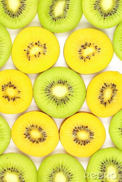 Sticker  tranches de texture de fond de nourriture de kiwi vert et jaune frais