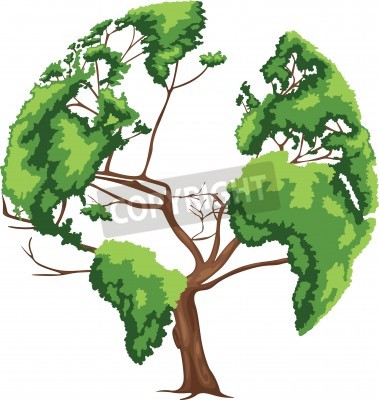 Sticker  Tree shaped world map vector