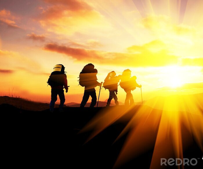 Sticker  Trekking au coucher de soleil
