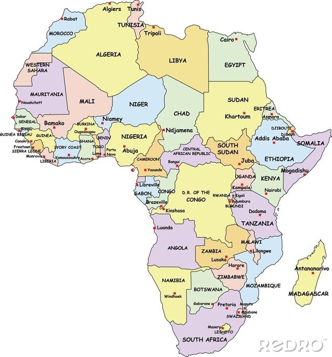 Sticker  Très détaillée Carte de l'Afrique politique.