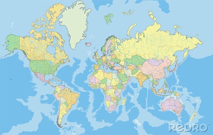 Sticker  Très détaillée carte politique mondiale. Vector illustration.