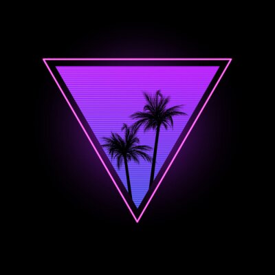 Sticker  Triangle with palm trees in the style of the 1980s.