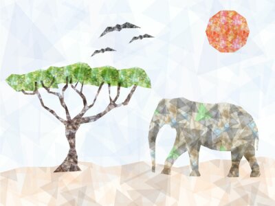 Sticker  Triangles, géométrique, éléphant, arbre