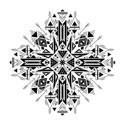 Sticker  Tribal geometric mandala. Black native ornament on a white background. Mystical pattern. Vector folk pattern for cards, stickers, scrapbooking decoration and your creativity.
