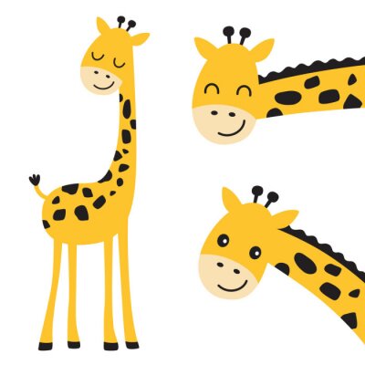 Trois girafes souriantes avec des taches noires