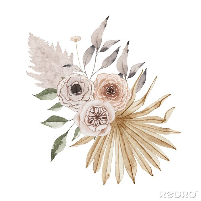 Sticker  Trois roses et une feuille de palmier