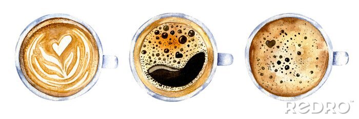 Sticker  Trois tasses de café dessinant à l'aquarelle
