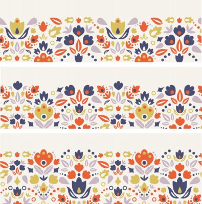 Sticker  Trois vecteur d'ornement tulipes folkloriques de patrons sans soudure horizontaux