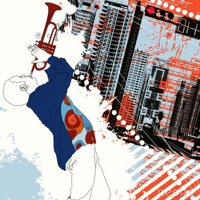 Sticker  trompettiste dans la ville