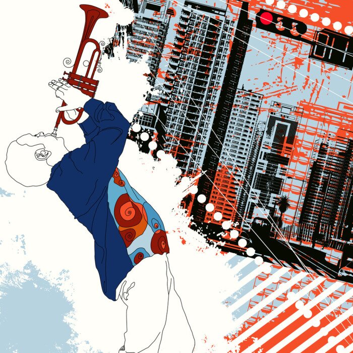 Sticker  trompettiste dans la ville