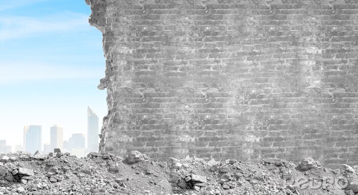 Sticker  Trou dans un mur au milieu des gravats