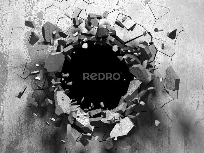 Sticker  Trou noir 3D dans un mur en béton