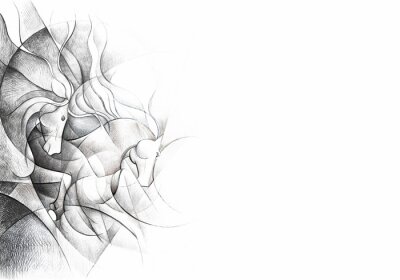 Sticker  Troupeau de chevaux cubiste géométrique