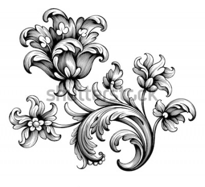 Sticker  Tulipe sur un ornement vintage