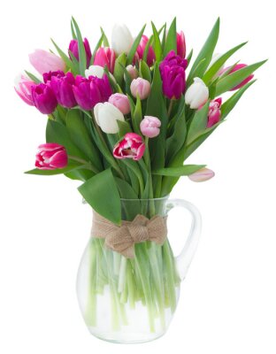 Sticker  Tulipes blanches et roses dans un vase