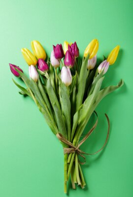 Sticker  Tulipes dans un bouquet sur fond vert