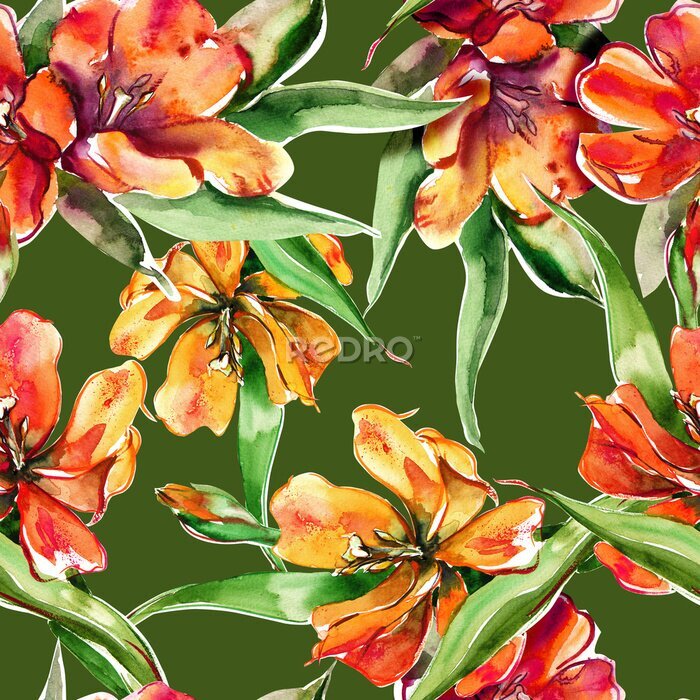Sticker  Tulipes fleuries sur fond vert
