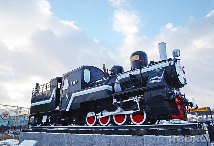 Sticker  Ulaanbaatar, Mongolie-Dec, 02 2015: Locomotive à vapeur série T-159. Musée d'équipement ferroviaire à Ulaanbaatar. Mongolie