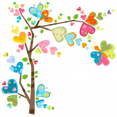 Sticker  Un arbre avec des coeurs arc-en-ciel de différentes tailles