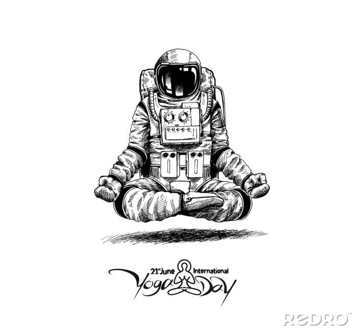 Sticker  Un astronaute dans une combinaison spatiale pratiquant la méditation