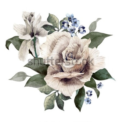 Sticker  Un bouquet de roses et de myosotis
