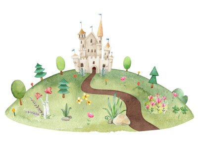 Sticker  Un château sur une colline verdoyante