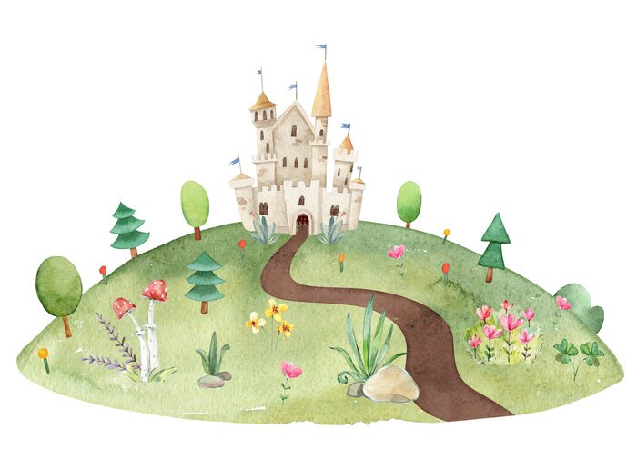 Sticker  Un château sur une colline verdoyante