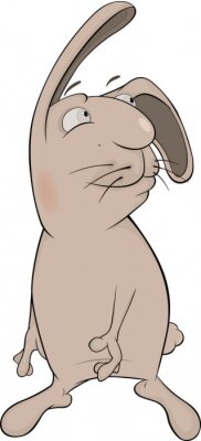 Sticker  Un dessin de lapin gris dans un style cartoon