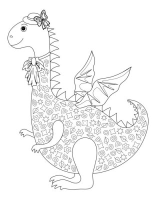 Sticker  Un dragon noir et blanc avec un corps à motifs