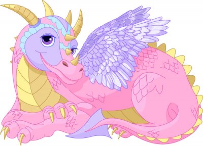 Un dragon rose avec des ailes d'oiseau violet