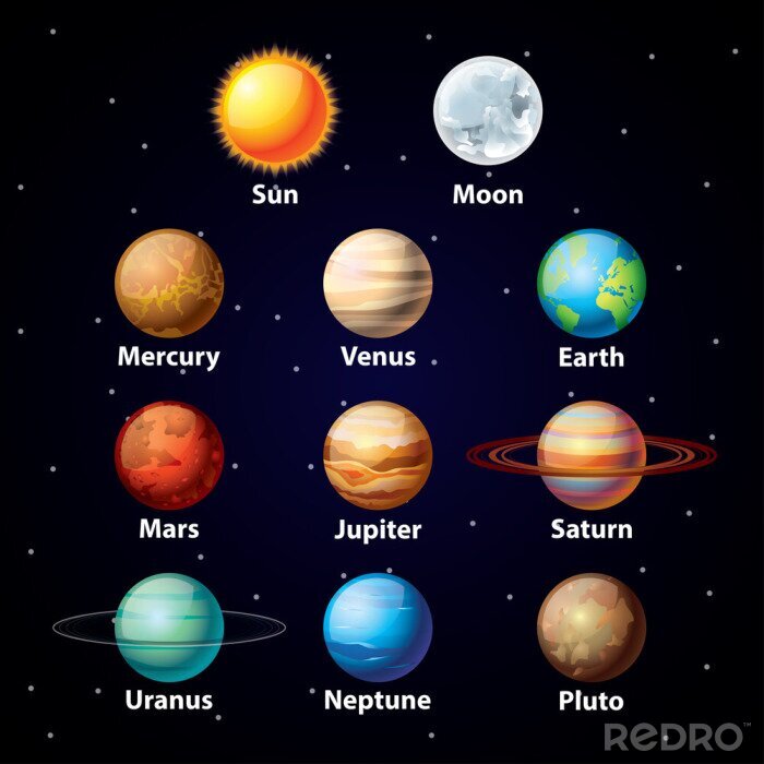 Sticker  Un ensemble de planètes avec un flash
