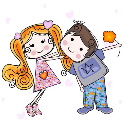 Sticker  Un garçon donnant une fleur d'oranger à une fille