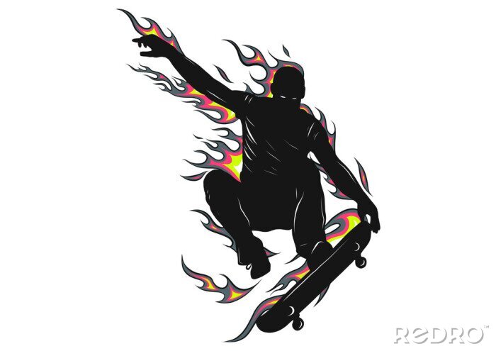 Sticker  Un garçon en flammes sur un skateboard