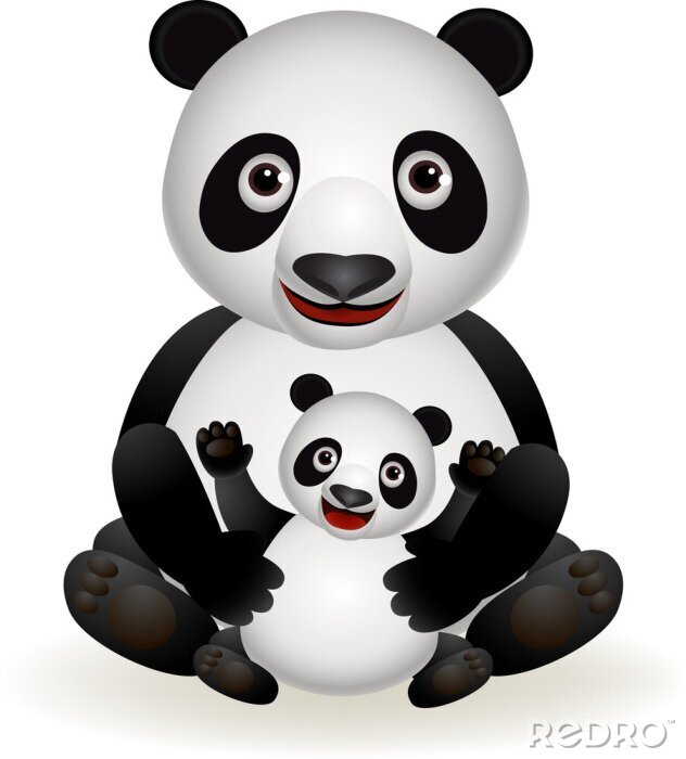 Sticker  Un grand panda souriant tenant un plus petit