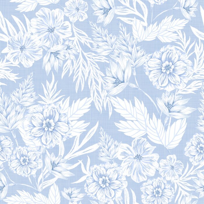 Sticker  Un jardin bleu avec différentes sortes de fleurs