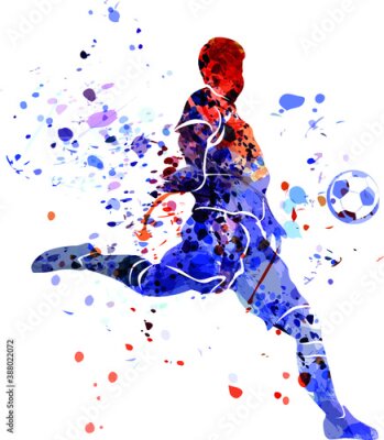 Sticker  Un joueur de football lors d'un match tire d'une volée