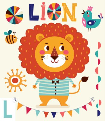 Sticker  Un lion de bande dessinée dans un T-shirt rayé