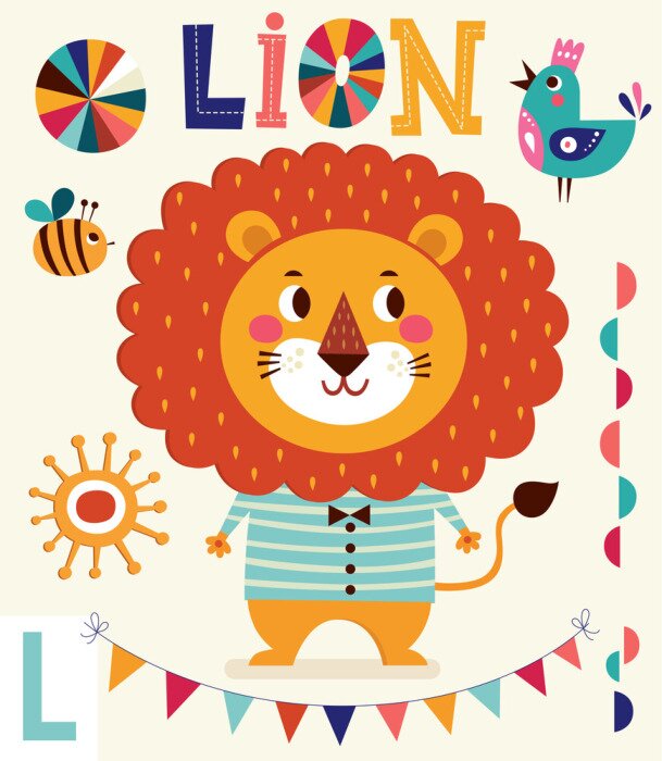 Sticker  Un lion de bande dessinée dans un T-shirt rayé