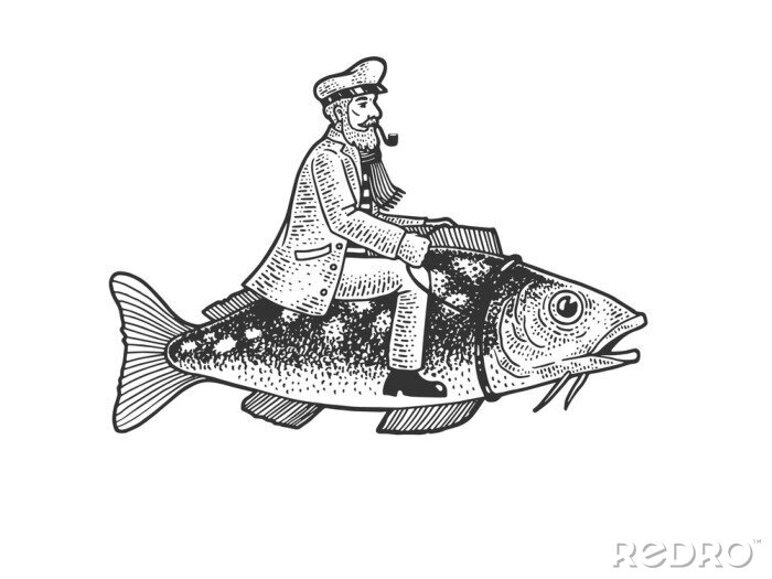 Sticker  Un marin assis sur un poisson