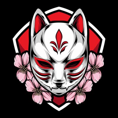 Sticker  Un masque de renard avec des fleurs